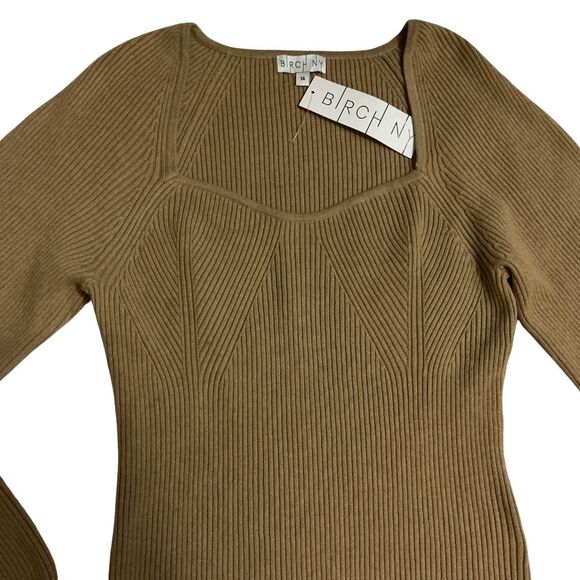 Birch NY Ribbed Knit Maxi Dress Size 14 Long Sleeve Bodycon Sweater Dress Tan - Picture 2 of 7